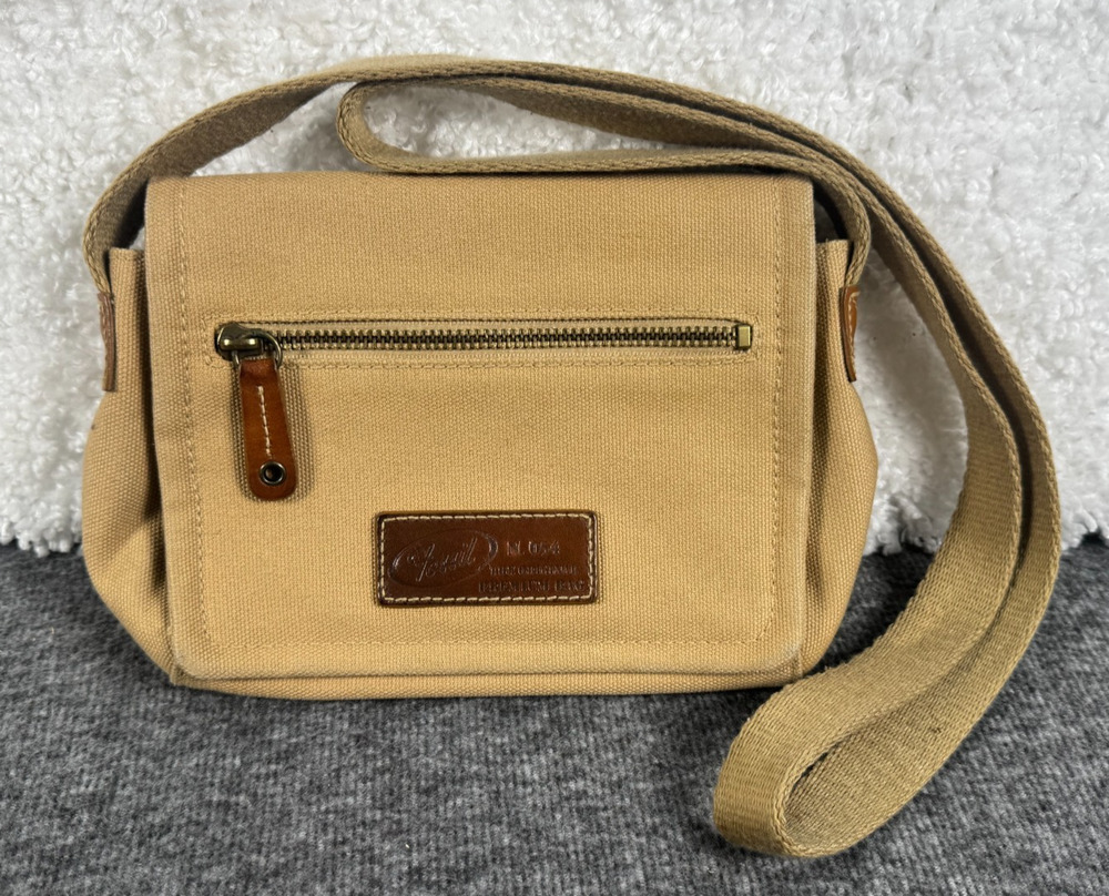 Fossil N.054 The Original Premium Tan/Brown Canvas Leather Bag Purse Tote - READ